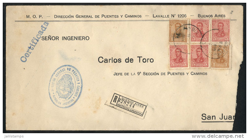 Envelope Of The General Administration Of Bridges And Roads, Sent By Registered Mail From Buenos Aires To San Juan... - Other & Unclassified