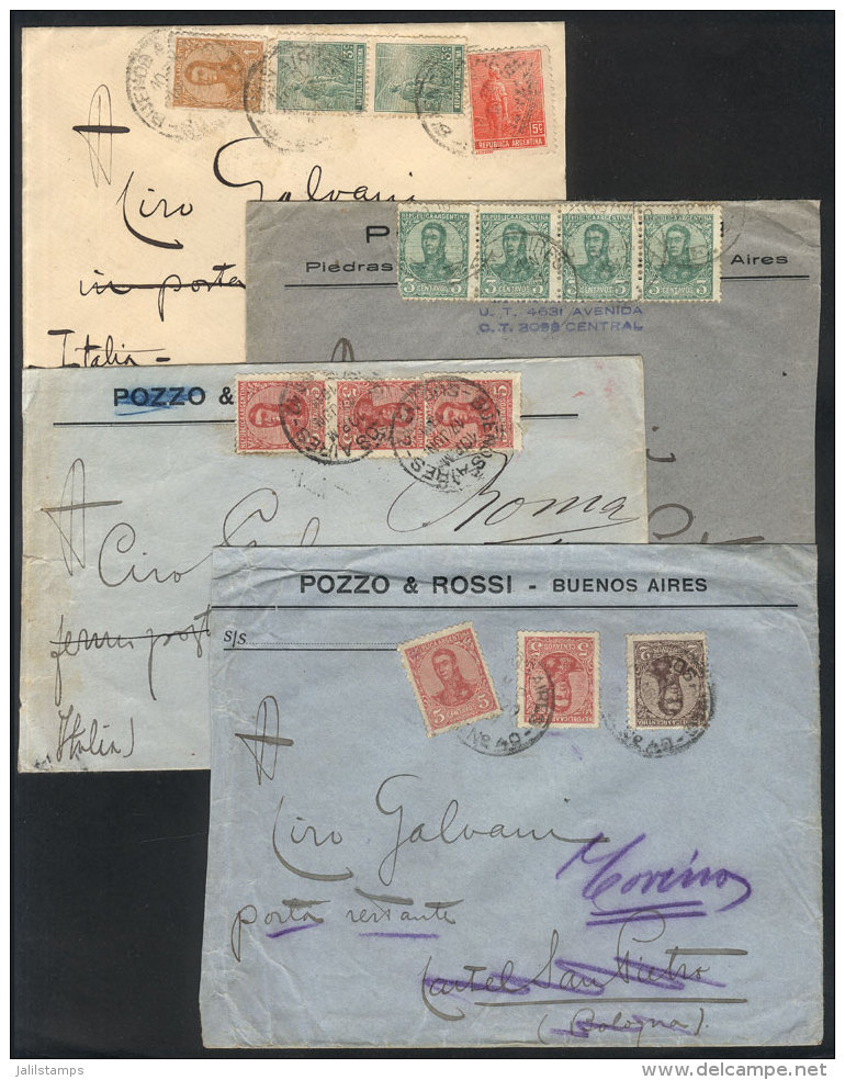 4 Covers With Postages Of The Issue "San Mart&iacute;n In Oval" (one Combined With Stamps Of Plowman Issue), Sent... - Other & Unclassified