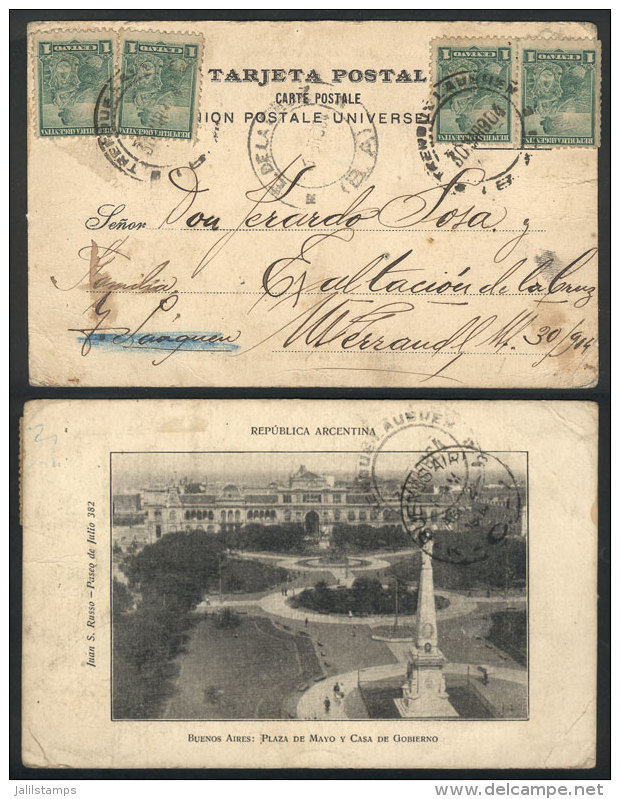 Postcard With View Of Buenos Aires Edited By Juan S. Russo (rare), Franked With 4x 1c. Seated Liberty With Cancel... - Other & Unclassified