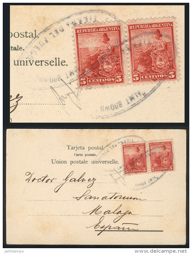 Postcard With View Of "Indians, Tierra Del Fuego", Sent To Spain (circa 1901) Franked With Pair Of 5c. Liberty With... - Other & Unclassified