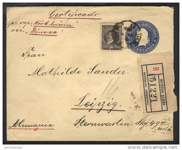 12c. Liberty Stationery Envelope + 16c. Belgrano (total Postage 28c.), Sent By Registered Mail From Buenos Aires To... - Other & Unclassified