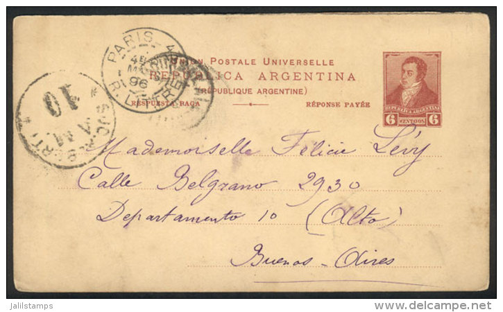 REPLY PAID Postal Card (6c. Rivadavia) Sent From Paris To Buenos Aires On 9/MAR/1896 (arrival 6/AP), VF Quality,... - Other & Unclassified