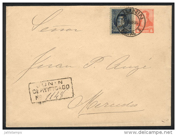 5c. Stationery Envelope + 12c. Belgrano, Sent By Registered Mail From JUNIN To Mercedes On 29/MAY/1895, VF Quality! - Other & Unclassified