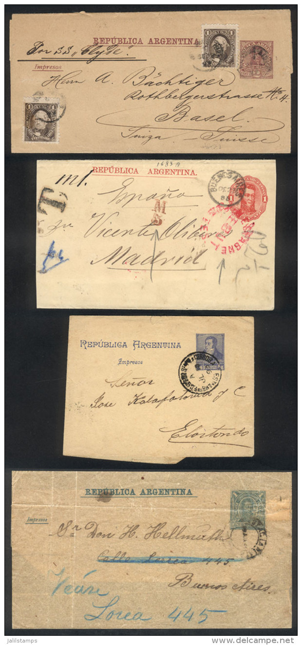4 Wrappers Used Between 1885 And 1893, 1 Uprated To Switzerland, And 1 To Spain With Postage Due Mark And... - Other & Unclassified