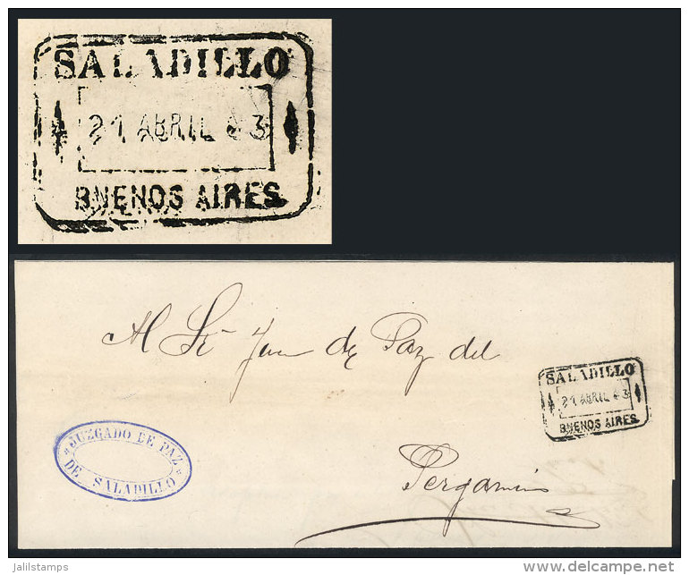 Official Folded Cover Sent To Pergamino On 21/AP/1883, With Rectangular Datestamp Of SALADILLO, Excellent Quality,... - Other & Unclassified