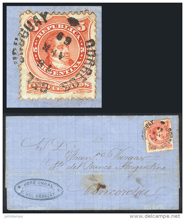 Folded Cover Sent To Concordia On 16/AP/1869, Franked With 5c. With Rimless Datestamp Of CONCEPCI&Oacute;N DEL... - Other & Unclassified