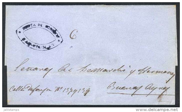 Folded Cover Dated 12/JUN/1857 Sent To Buenos Aires, With Blue Marking RENTA DE CORREOS - SAN NICOL&Aacute;S In... - Other & Unclassified