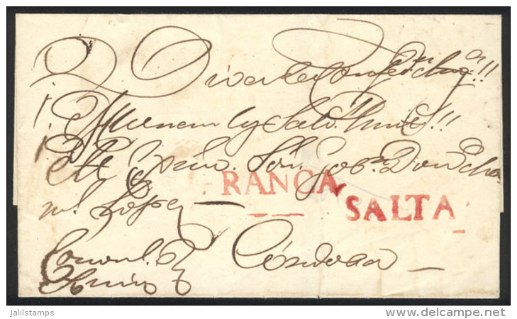 Folded Cover Used In 1850s (genuine), With FORGED Pre-stamp Markings: "SALTA" And "FRANCA" Made By Abarca In... - Other & Unclassified