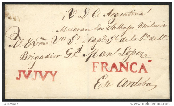 Folded Cover Used In 1850s (genuine), With FORGED Pre-stamp Markings: "JUJUY" And "FRANCA" Made By Abarca In... - Other & Unclassified