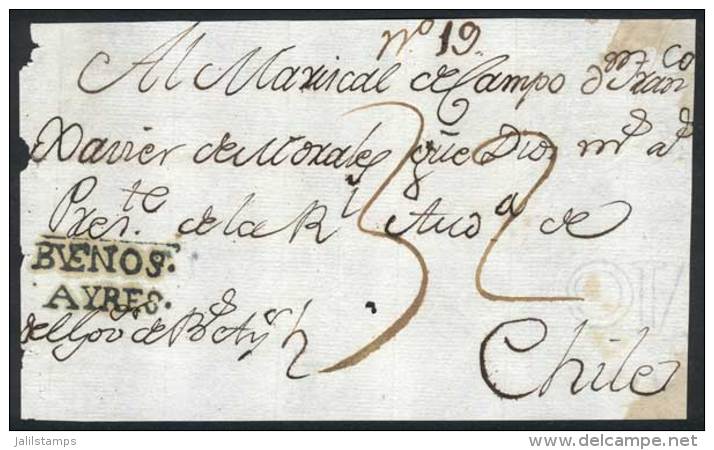 Front Of An Official Cover Sent To The Captaincy Of Chile (circa 1771), With Black 2-line BUENOS AYRES Marking... - Other & Unclassified