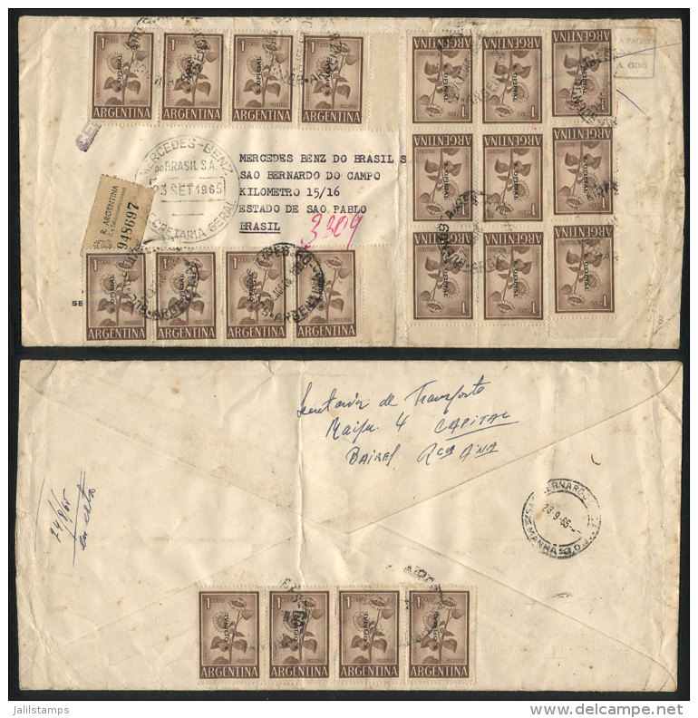 Registered Airmail Cover Sent From Buenos Aires To Brazil On 24/AU/1965 Franked With 21P. (1P. Sunflower X21),... - Officials