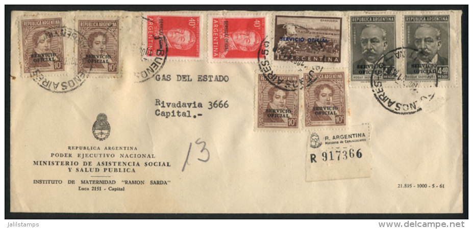 Registered Cover Used In Buenos Aires On 10/OC/1951 With Handsome Multicolor Postage Of 11P., VF Quality! - Officials