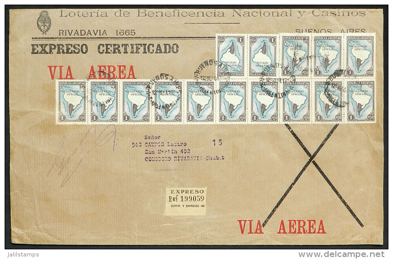 Registered Airmail Cover Sent From Buenos Aires To Comodoro Rivadavia On 12/JA/1951 Franked With 15P. (1P. Map... - Officials