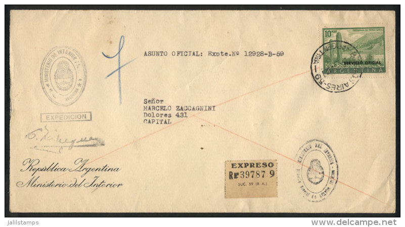 Registered Cover Used In Buenos Aires On 16/SE/1959, Franked With GJ.708 (10P. Humahuaca) ALONE, Excellent Quality,... - Officials