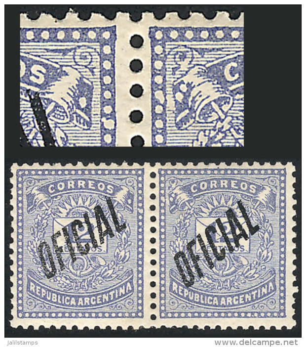 GJ.19, Little Envelope 12c. Blue, Pair, The Left Stamp With "7th Pearl Deformed" Variety, And Also Both Examples... - Officials