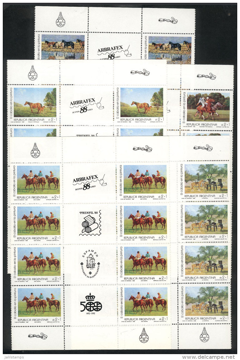GJ.2414/8EN, 1988 Horse Paintings, Cmpl. Set Of 5 Values, Each One In Blocks Of 8 Stamps With 4 Different Gutters,... - Other & Unclassified