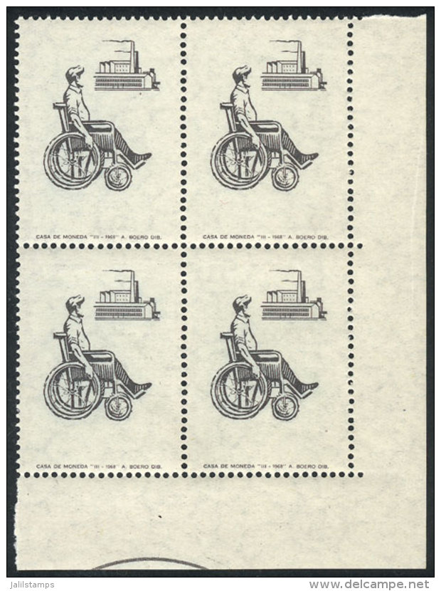 GJ.1441a, 1968 Disabled Persons (man On Wheelchair And Factory) With GREEN COLOR OMITTED Variety, MNH Block Of 4,... - Sonstige & Ohne Zuordnung