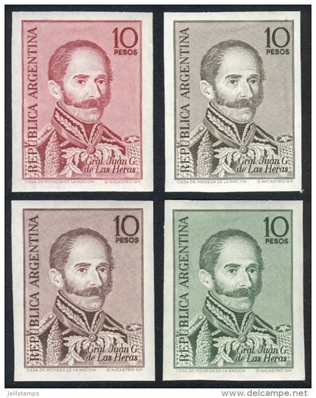 GJ.1401, 1966 General Las Heras, 4 Different TRIAL COLOR PROOFS Printed On Original Paper Of The Issue, Excellent... - Other & Unclassified