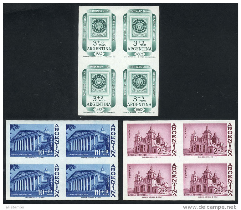 GJ.1221/3, 1961 Philatelic Exhibition (churches), Cmpl. Set Of 3 Values, IMPERFORATE BLOCKS OF 4, One Pair In Each... - Sonstige & Ohne Zuordnung