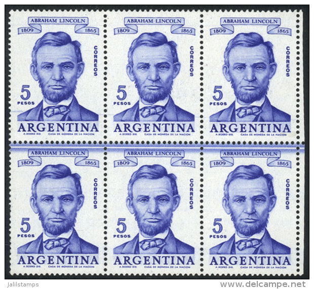 GJ.1168, 1960 Lincoln, Block Of 6, The Lower Stamps With THICK HORIZONTAL LINES, VF! - Other & Unclassified