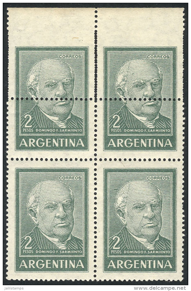 GJ.1137, 2P. Sarmiento, Block Of 4 With VARIETY: Perforation With Downward Shift In The Top Stamps (top Border... - Sonstige & Ohne Zuordnung