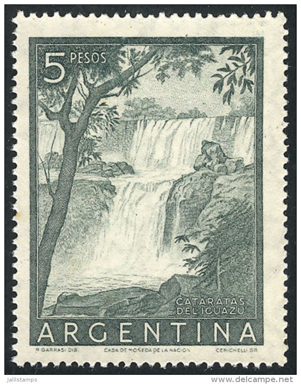 GJ.1053ASG, 1954/7 5P. Iguaz&uacute; Falls, PRINTED ON GUM Variety, Rare! - Other & Unclassified