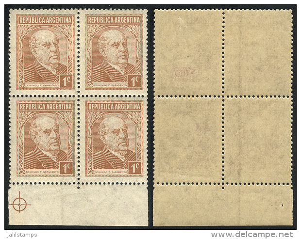 GJ.773d, 1c. Sarmiento On National Unsurfaced Paper, 2 Stamps With VERTICAL LINE WATERMARK Variety, VF And Rare! - Sonstige & Ohne Zuordnung