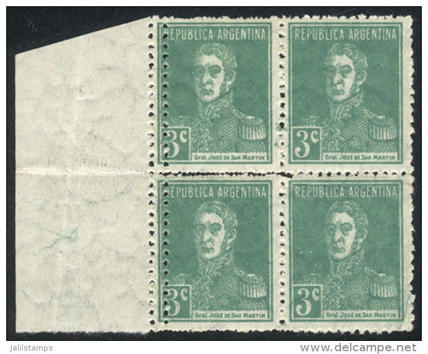 GJ.597, 1924 3c. San Mart&iacute;n W/o Period, Block Of 4 With Variety: DOUBLE PERFORATION In The Left Stamps, MNH... - Andere & Zonder Classificatie