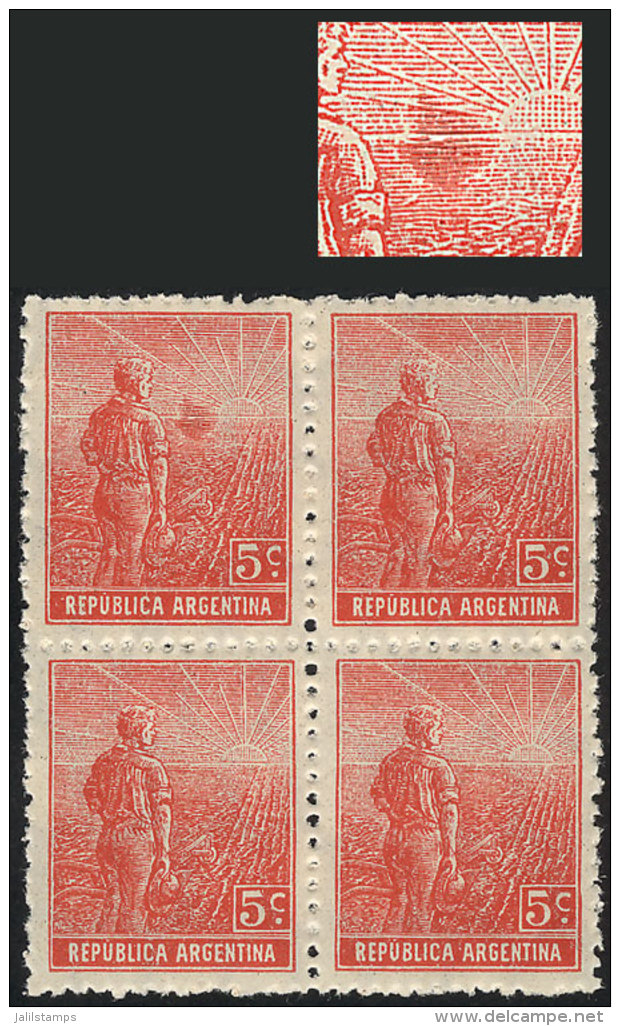 GJ.342, 1912 5c. Plowman, Block Of 4, One With LARGE RETOUCH In The Background (position 38), Excellent Quality,... - Otros & Sin Clasificación