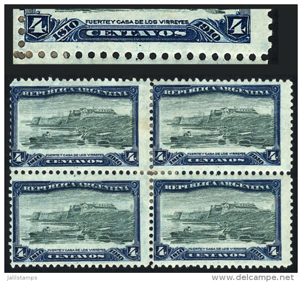GJ.304a, 1910 4c. Centenary, Block Of 4 With DOUBLE IMPRESSION Of Blue Frame, Very Notable In The Top Right Stamp... - Other & Unclassified