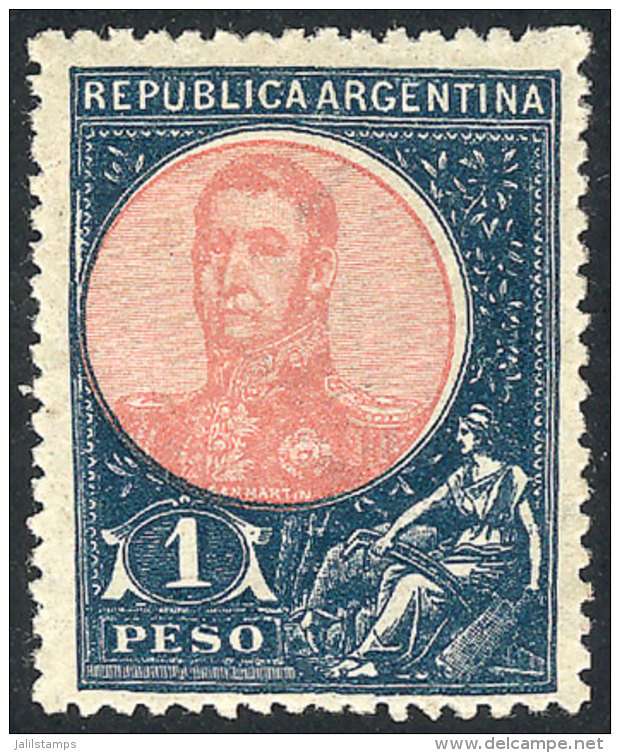 GJ.299A, 1P. San Mart&iacute;n In Oval In The Very Rare INDIGO COLOR, Mint With Light Hinge Mark, Excellent... - Other & Unclassified