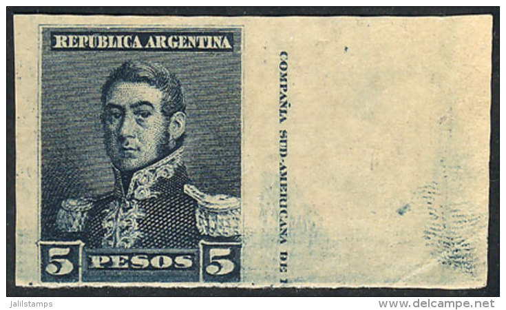 GJ.151P, 5P. San Mart&iacute;n, IMPERFORATE Example With Wide Sheet Margin At Right, Only Known Without Gum,... - Sonstige & Ohne Zuordnung