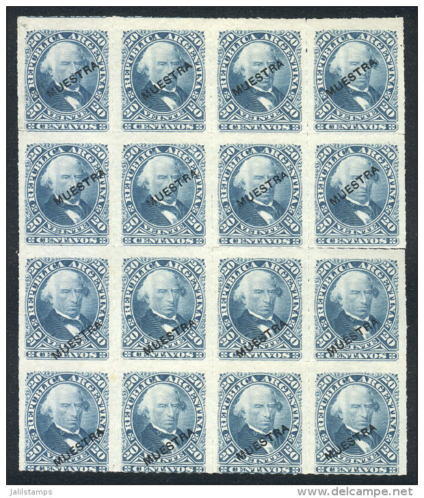 GJ.51, 1876 Velez S&aacute;rsfield 20c., Block Of 16 Overprinted MUESTRA, VF! - Sonstige & Ohne Zuordnung