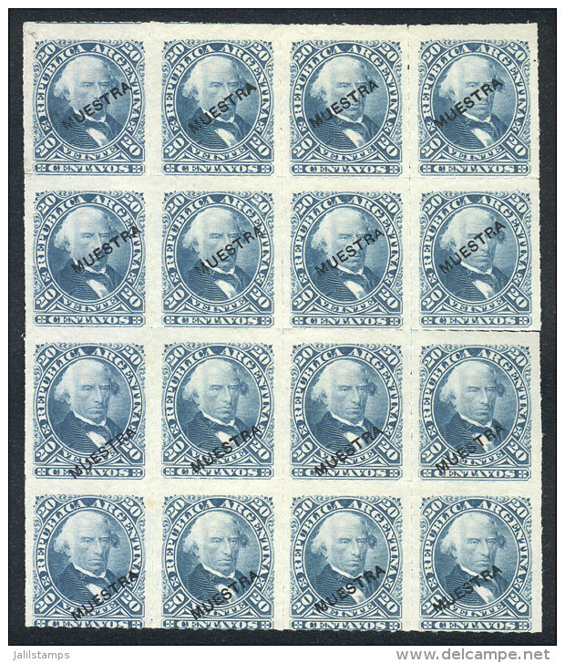 GJ.51, 1876 Velez S&aacute;rsfield 20c., Block Of 16 Overprinted MUESTRA, VF! - Other & Unclassified