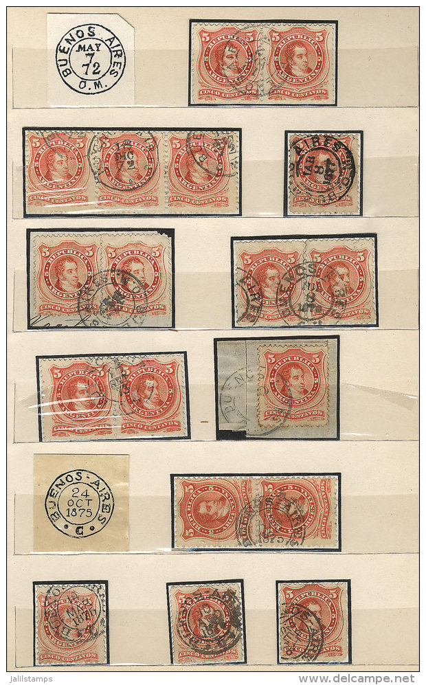 GJ.38, SELECTION OF CANCELS OF BUENOS AIRES: Interesting Lot Of 31 Stamps + 12 Pairs + 1 Strip Of 3 With Good... - Otros & Sin Clasificación