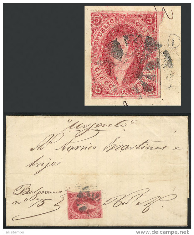 GJ.34, 8th Printing, Rose-carmine, On Folded Cover Dated SAN VICENTE 27/JUN/1872 And Sent "urgente" To Buenos... - Covers & Documents