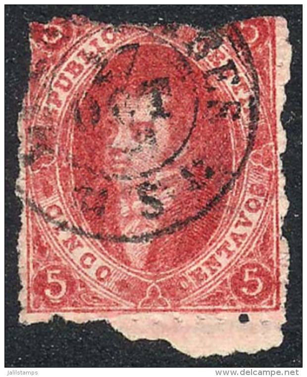 GJ.26, 5th Printing, With Bottom Sheet Margin (very Rare), Used In Buenos Aires On 27/OC/1866. - Used Stamps