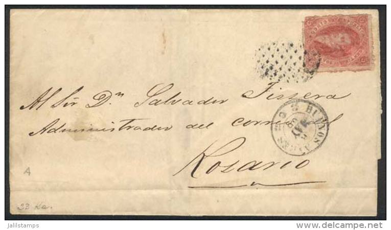 GJ.25, 4th Printing, Franking A Folded Cover Sent From Buenos Aires To Rosario On 6/MAY/1866, Very Nice! - Cartas & Documentos