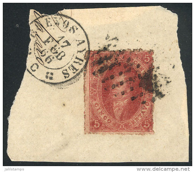 GJ.25, 4th Printing, On Fragment With Double Cancellation: Dotted Cancel And Datestamp Of Buenos Aires 17/FE/1866,... - Gebruikt