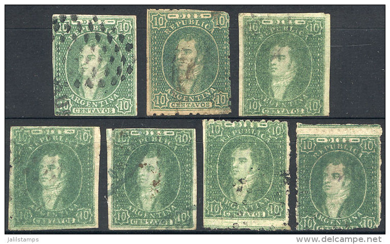 GJ.21 (1) + 23 (6), Stockcard With 7 Stamps Of 10c. (one Clear), Used, Very Nice Group Showing A Range Of Sharpness... - Used Stamps