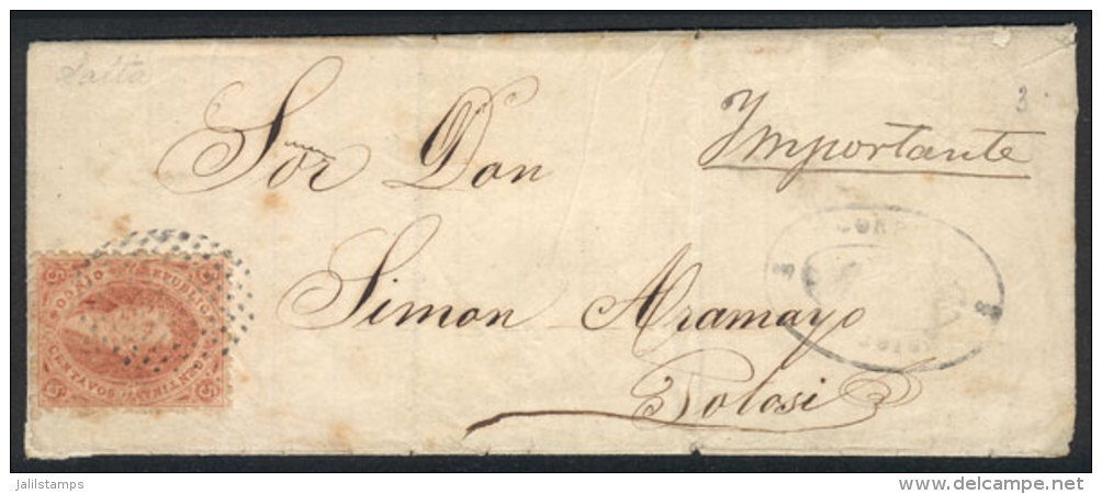 GJ.20, 3rd Printing, On Folded Cover To Potos&iacute;, Dated Salta 22/MAR/1868, With Mute Dotted Cancel Along... - Gebraucht