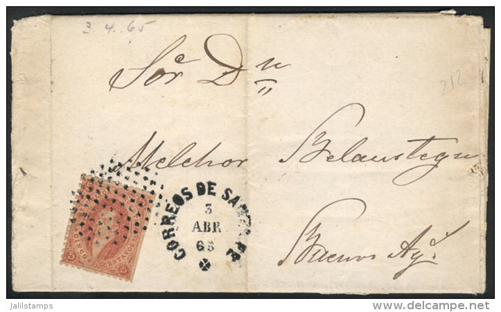 GJ.20, 3rd Printing, On An Entire Letter With Dotted Cancel Along Rimless Datestamp Of Santa Fe, Sent To Buenos... - Covers & Documents