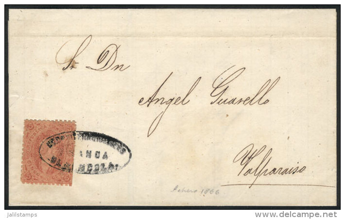 GJ.20, 3rd Printing, Very Clear Impression, On Folded Cover With Oval MENDOZA Cancel, Sent To Valpara&iacute;so In... - Briefe U. Dokumente