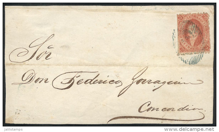 GJ.19, 1st Or 2nd Printing (worn Impression), Franking A Folded Cover To Concordia, Green-blue OM Cancel, VF... - Covers & Documents