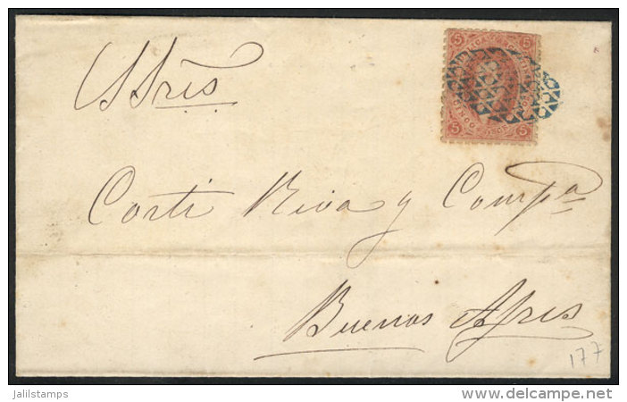 GJ.19, 1st Or 2nd Printing, On Folded Cover With Blue Mute Cancel Of LA PAZ (Entre R&iacute;os), Sent To Buenos... - Cartas & Documentos