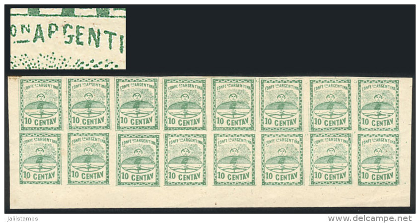 GJ.5a, 10c. Large Figures, Double Strip With The 8 Types (lower Part Of The Sheet), One Stamp With "APGENTINA"... - Unused Stamps
