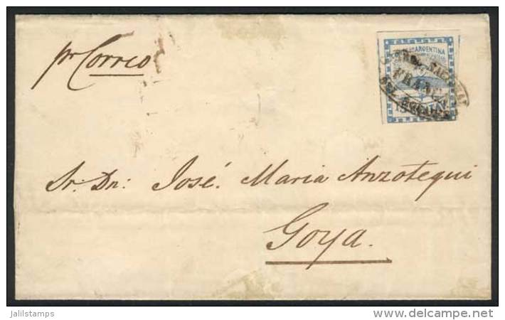 GJ.3, 15c. Blue Franking A Folded Cover Dated 14/JUL/1860, Cancelled By ROSARIO - FRANCA Double Ellipse, To Goya,... - Used Stamps