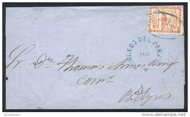 GJ.1, 5c. Red Franking A Folded Cover To Buenos Aires, With Double Ogive FRANCA Cancel And PARAN&Aacute; Datestamp,... - Gebruikt