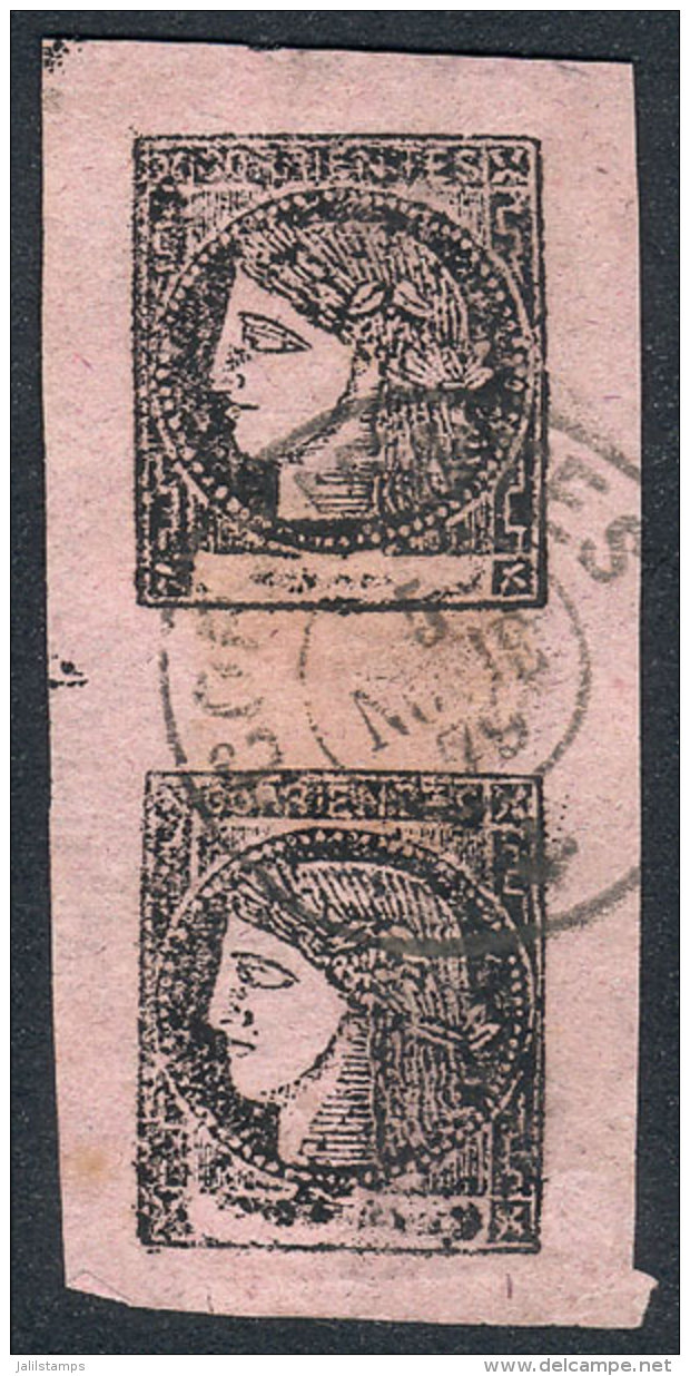 GJ.16T, 1879 Dull Rose, Vertical Pair With Double Circle Datestamp Of Corrientes 5/NO/1879, Signed By Victor... - Corrientes (1856-1880)