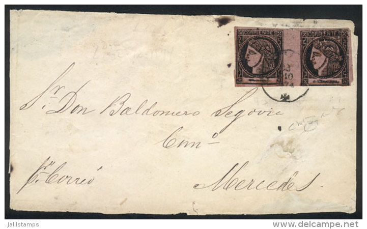 GJ.8A, Rose-lilac, Beautiful Pair Franking A Cover Sent To Mercedes On 2/DE/1874, With CORRIENTES Datestamp With... - Corrientes (1856-1880)